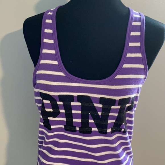 Purple Striped Tank Top PINK size small racerback cotton - Picture 6 of 7